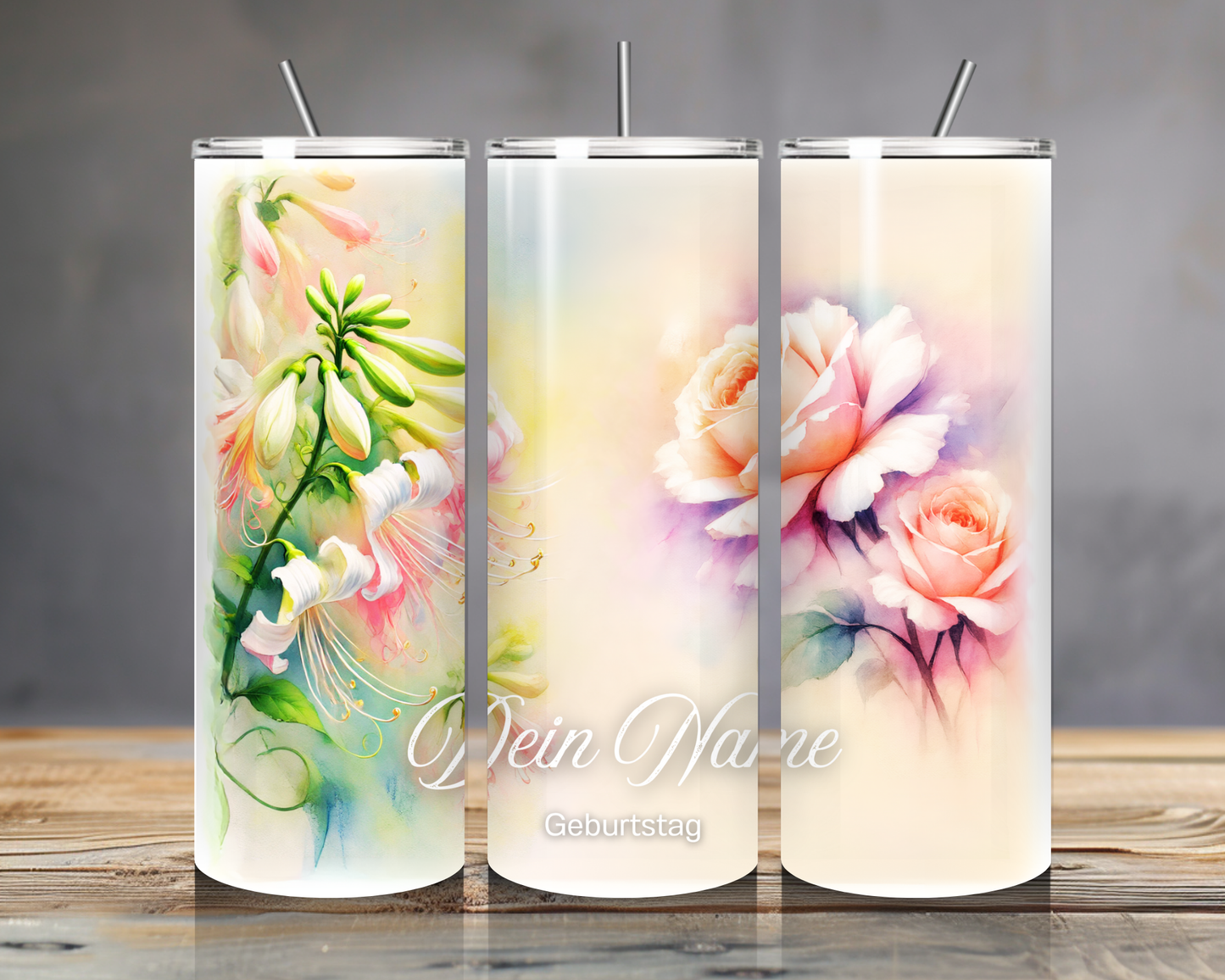 Personalisierter Geburtsblumen Tumbler – Edelstahlbecher mit Namen | 20oz | Geschenkidee Geburtstag