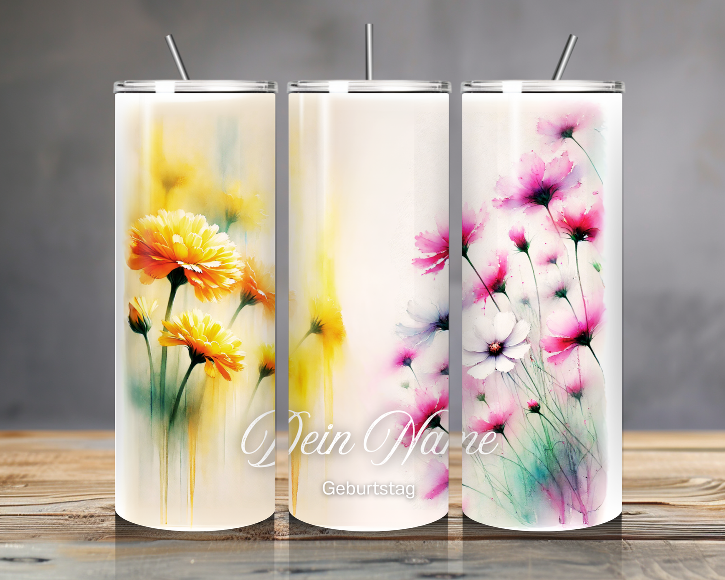Personalisierter Geburtsblumen Tumbler – Edelstahlbecher mit Namen | 20oz | Geschenkidee Geburtstag