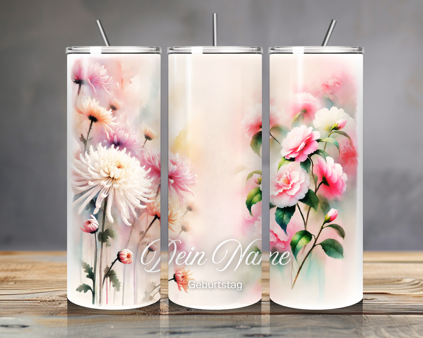 Personalisierter Geburtsblumen Tumbler – Edelstahlbecher mit Namen | 20oz | Geschenkidee Geburtstag