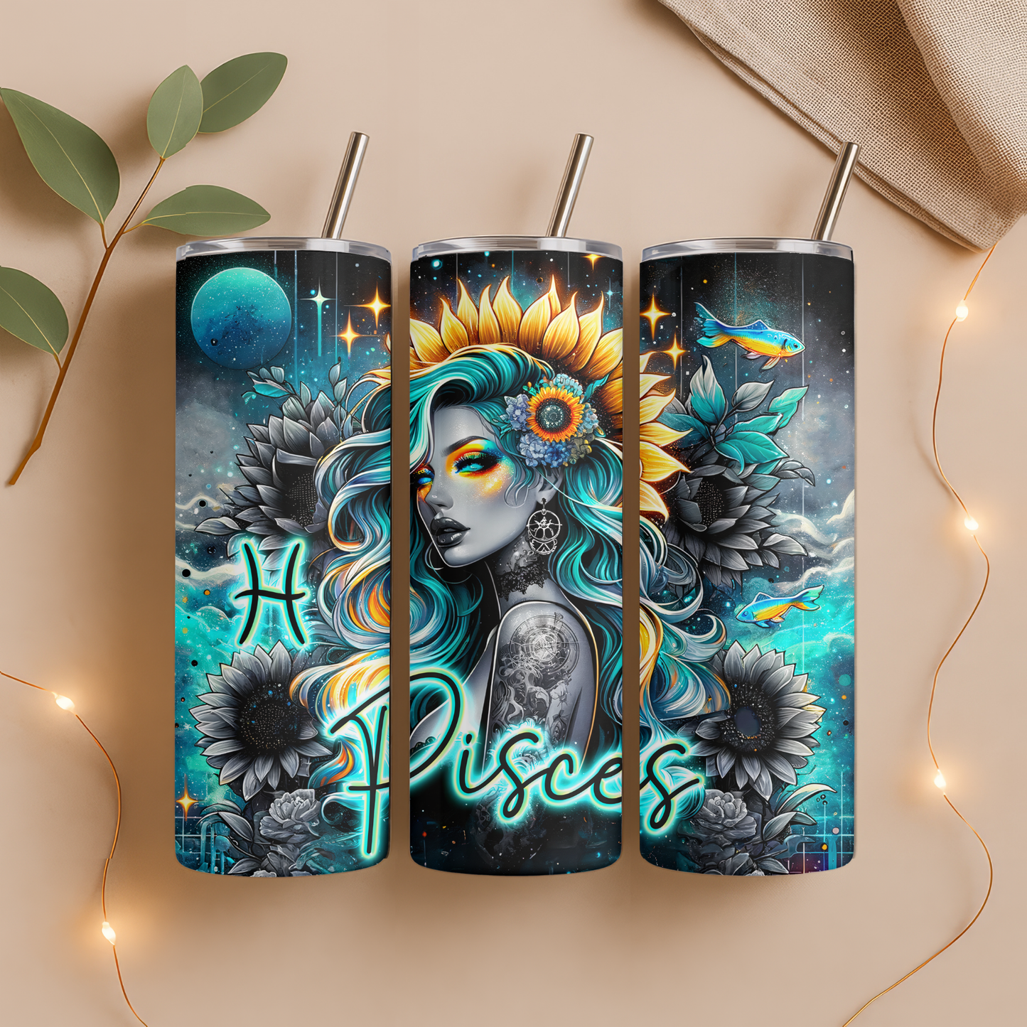 Personalized 20oz Tumbler – All Zodiac Signs – Neon and Fantasy Art Design