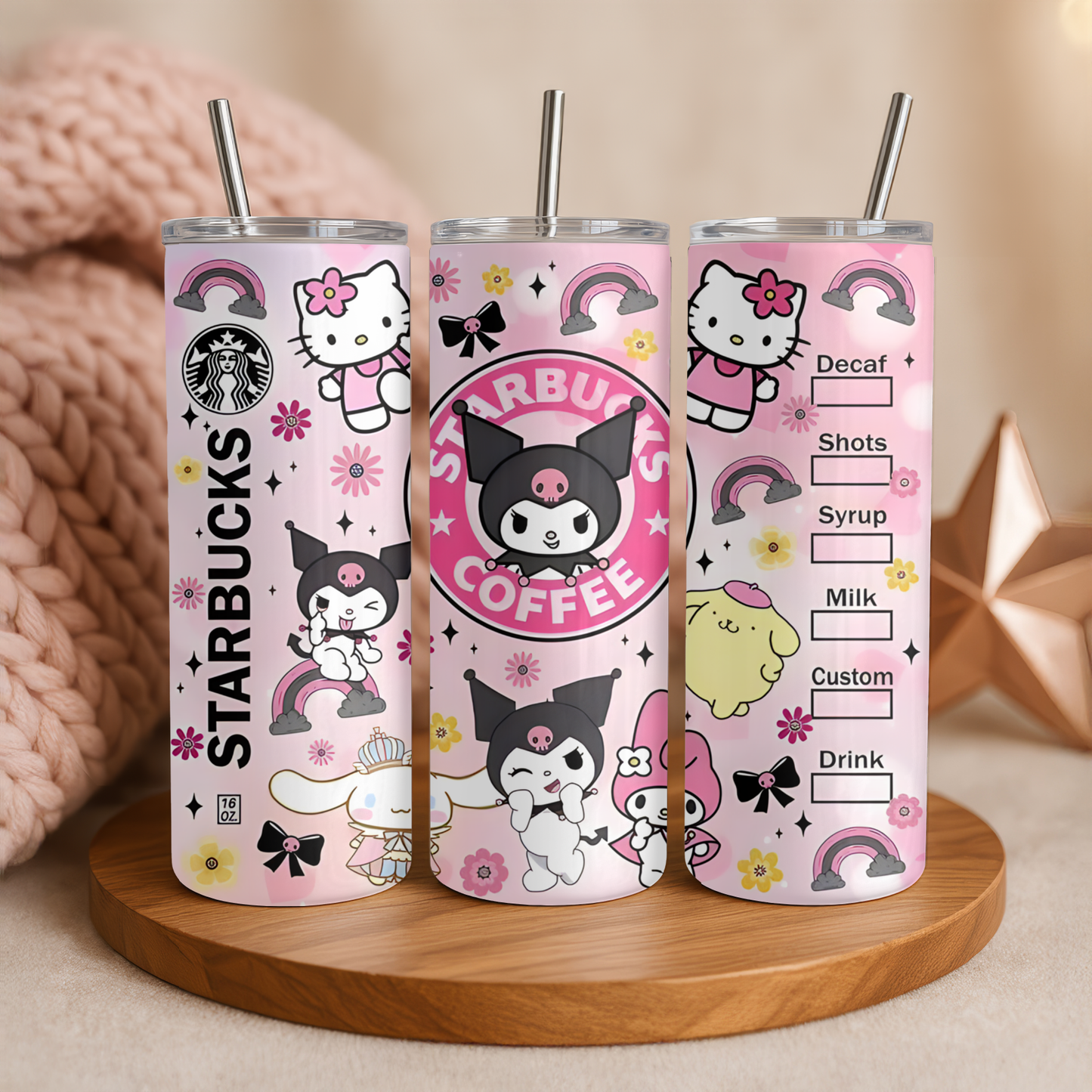 Kuromi Tumbler 20oz | Kawaii Becher mit Strohhalm & Deckel | Verschiedene Kuromi Designs | Thermobecher für Sanrio und Hello Kitty Fans