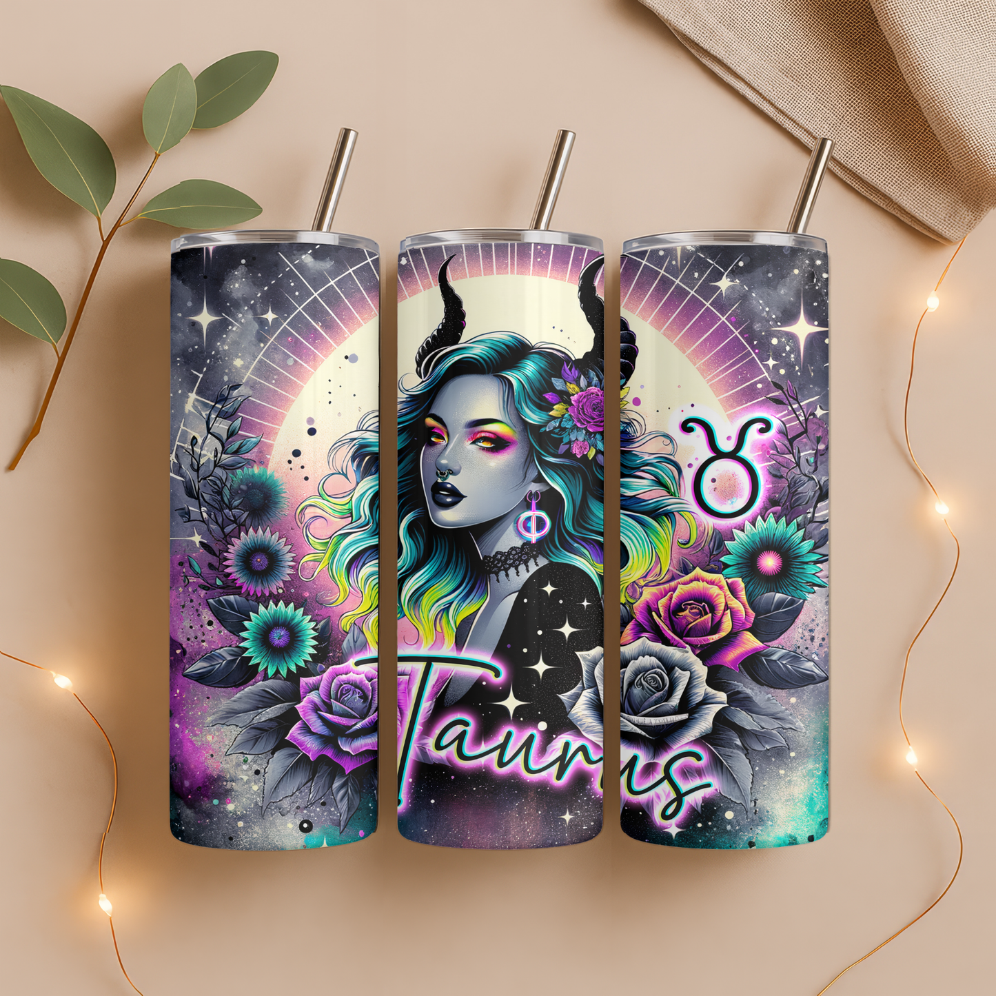 20oz Tumbler – Alle Sternzeichen – Neon und Fantasy Art Design