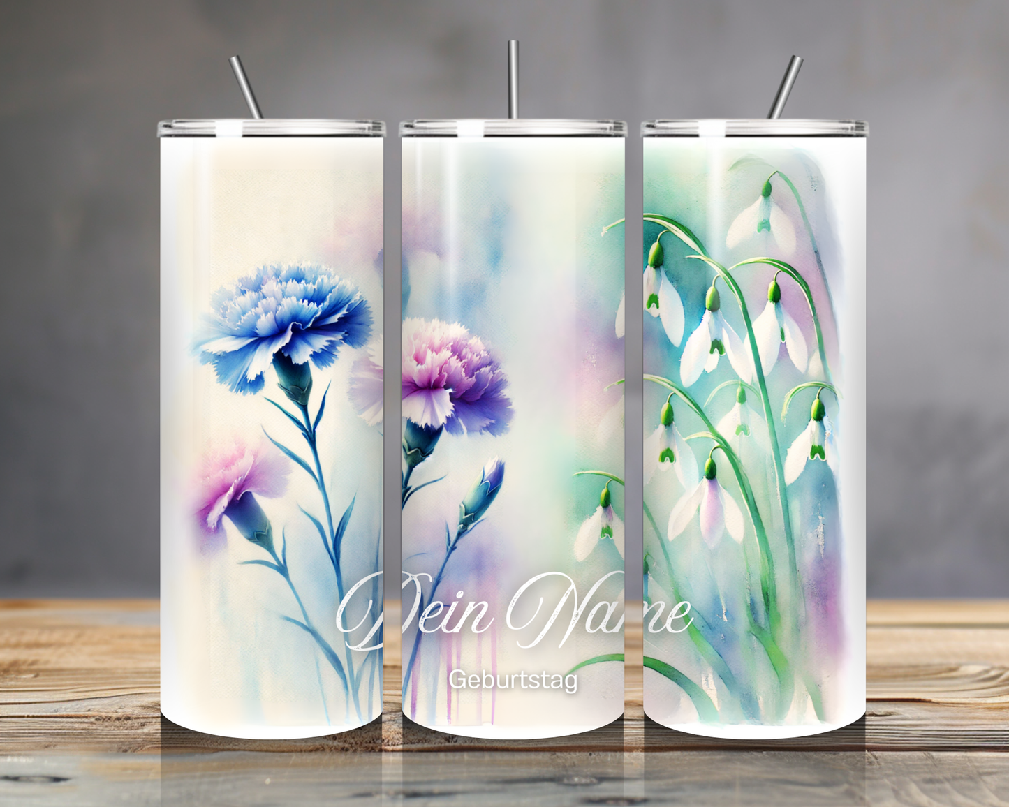 Personalisierter Geburtsblumen Tumbler – Edelstahlbecher mit Namen | 20oz | Geschenkidee Geburtstag