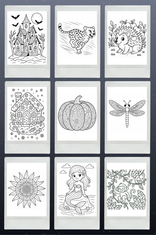 47 Coloring Pages as PNG Download | Children's Coloring Page Set to Print | Animals, Dinosaurs, Cars, Airplanes, Christmas
