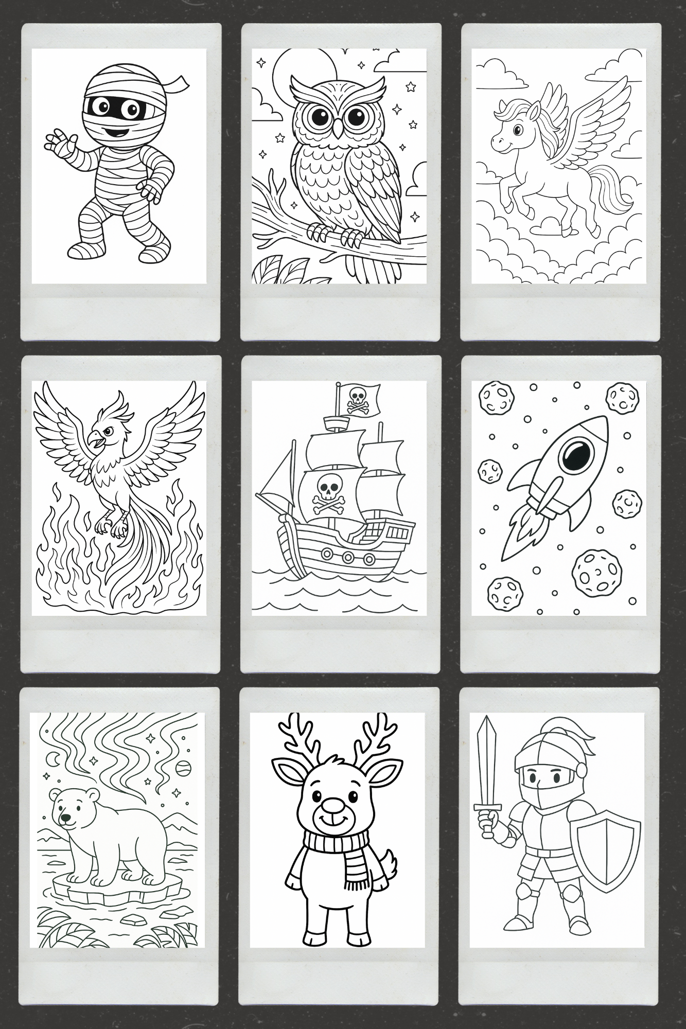 47 Coloring Pages as PNG Download | Children's Coloring Page Set to Print | Animals, Dinosaurs, Cars, Airplanes, Christmas