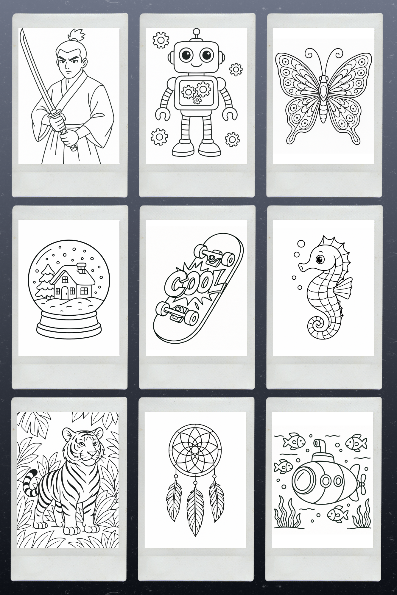 47 Coloring Pages as PNG Download | Children's Coloring Page Set to Print | Animals, Dinosaurs, Cars, Airplanes, Christmas