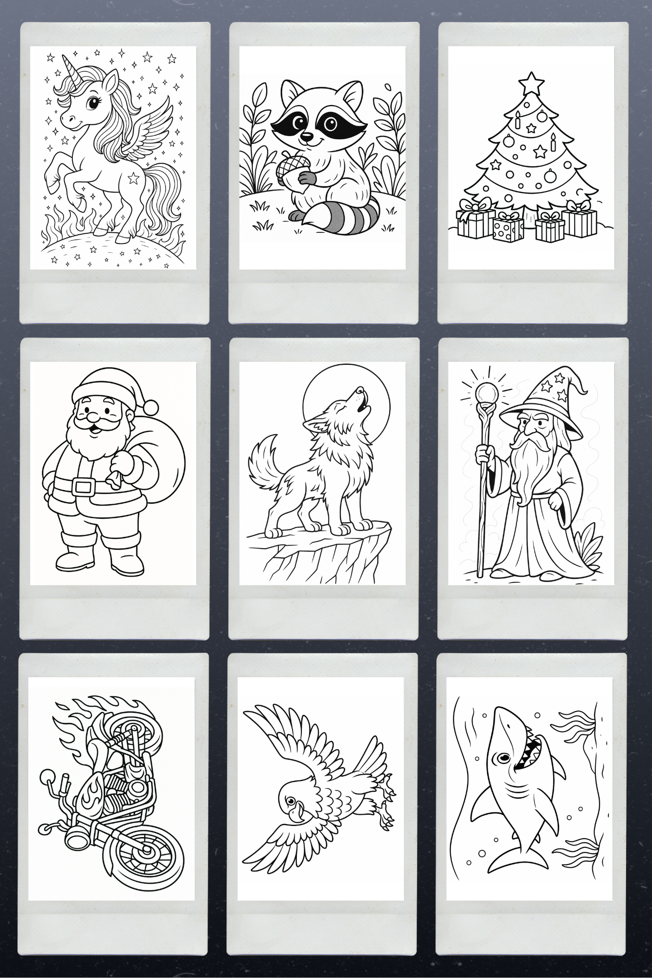 47 Coloring Pages as PNG Download | Children's Coloring Page Set to Print | Animals, Dinosaurs, Cars, Airplanes, Christmas