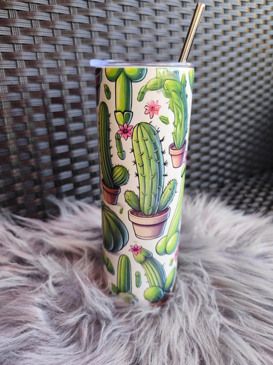 Lustiger Kaktus-Tumbler mit Edelstahlstrohhalm – 20oz Trinkbecher für kalte und heiße Getränke