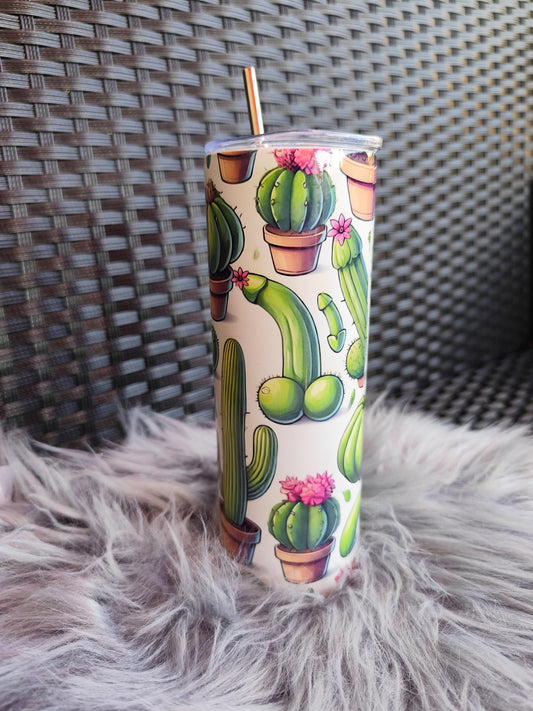 Funny cactus tumbler with stainless steel straw – 20oz drinking cup for cold and hot drinks
