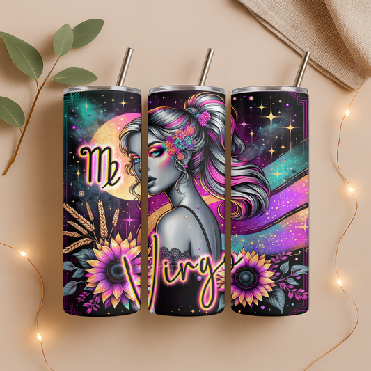 Personalized 20oz Tumbler – All Zodiac Signs – Neon and Fantasy Art Design