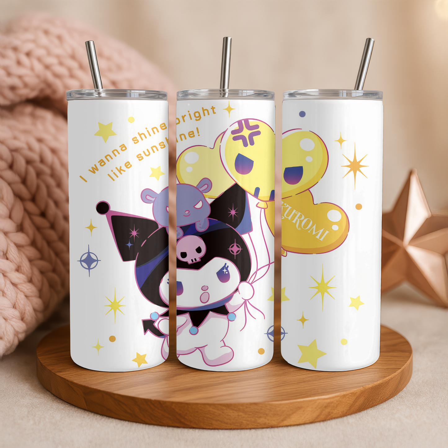 Kuromi Tumbler 20oz | Kawaii Becher mit Strohhalm & Deckel | Verschiedene Kuromi Designs | Thermobecher für Sanrio und Hello Kitty Fans
