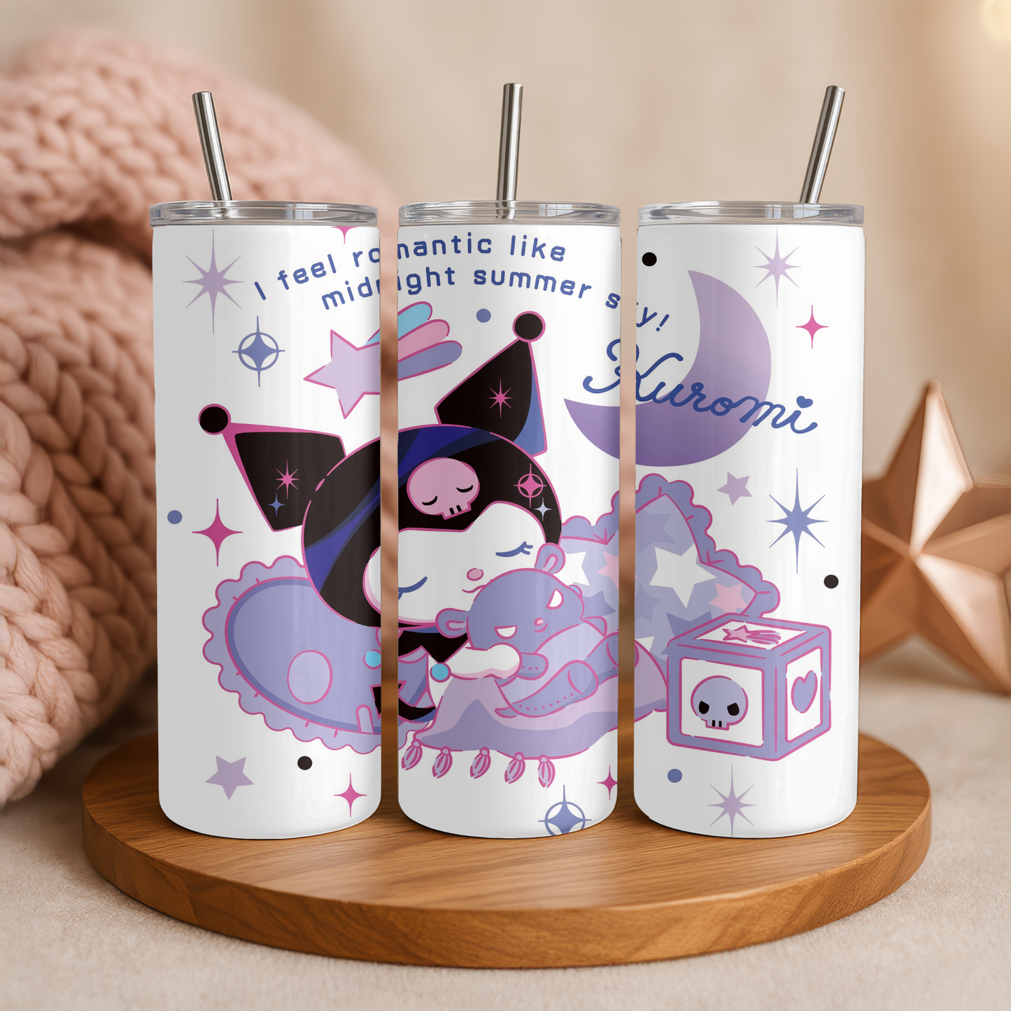 Kuromi Tumbler 20oz | Kawaii Becher mit Strohhalm & Deckel | Verschiedene Kuromi Designs | Thermobecher für Sanrio und Hello Kitty Fans