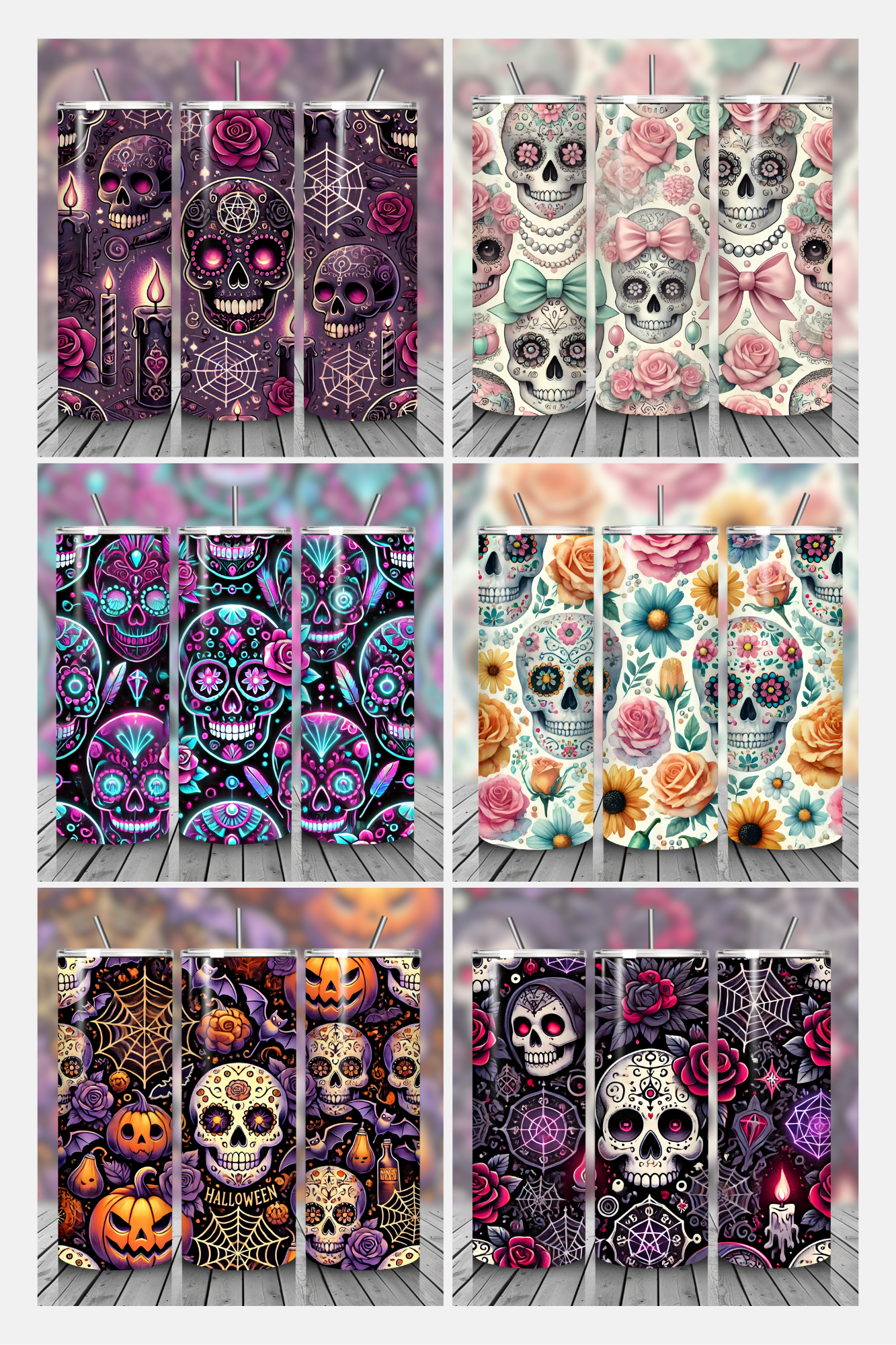 Sugar Skull Seamless Pattern Bundle | Dia de los Muertos | Cartoon, Gothic, Pastel, Neon, Floral, Halloween | Digital Download